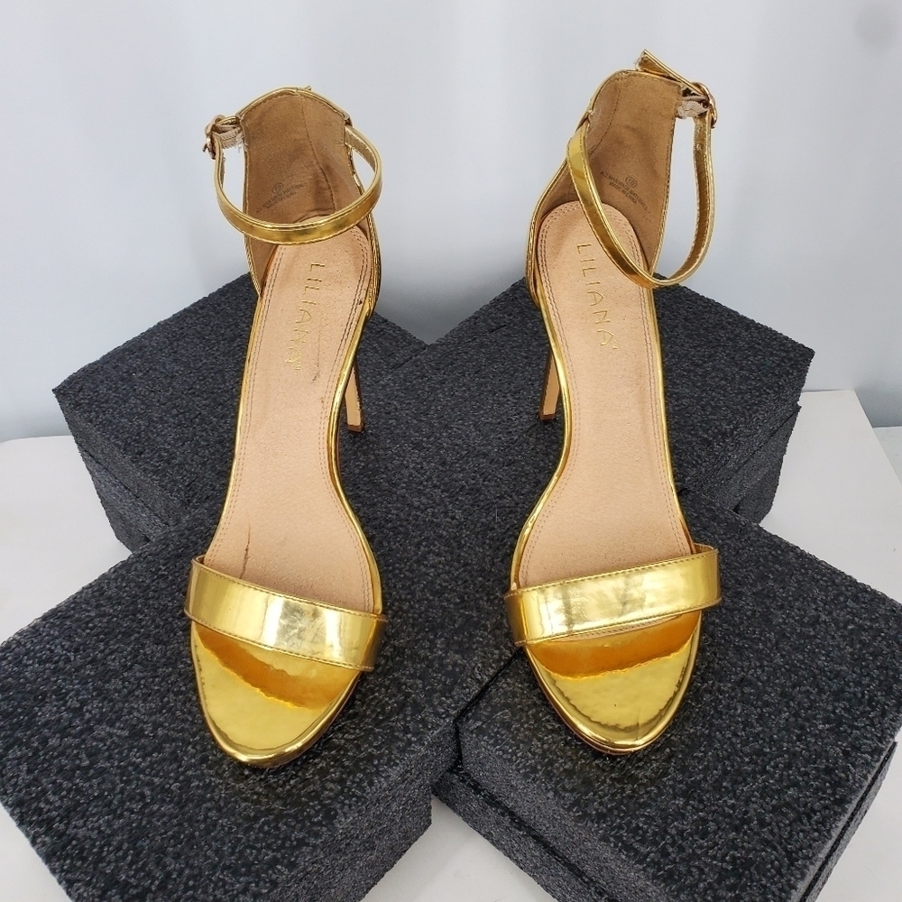 Liliana Metallic Gold Ankle-Strap Stiletto Heels - Picture 9 of 13